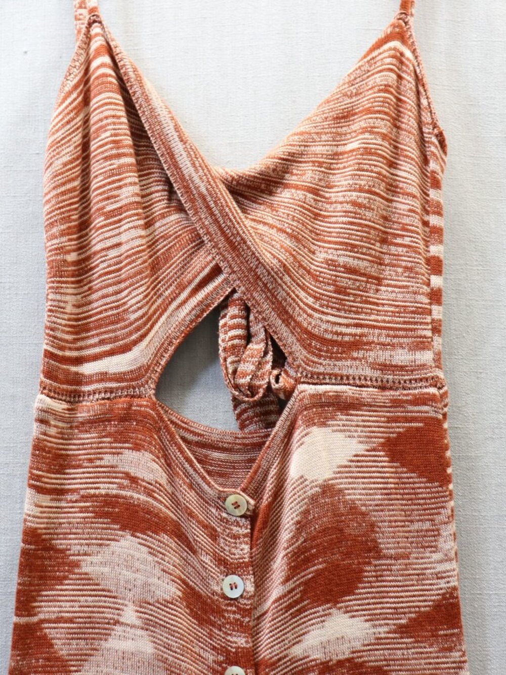 For Love & Lemons Isabela Midi Dress L NWT Brown Space Dye Knit Cut Out Twist - Picture 6 of 16
